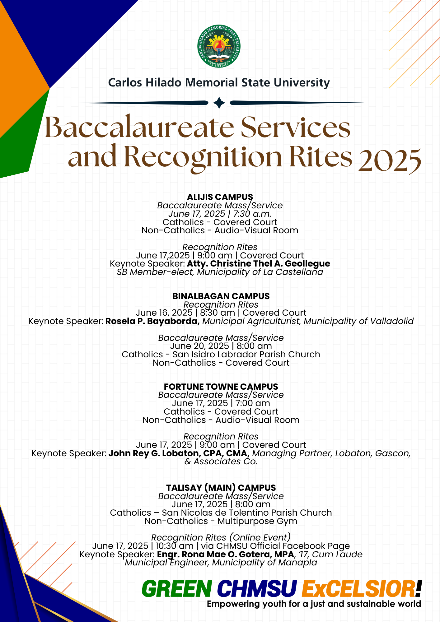 Baccalaureate Services and Recognition Rites 2025 | Carlos Hilado ...