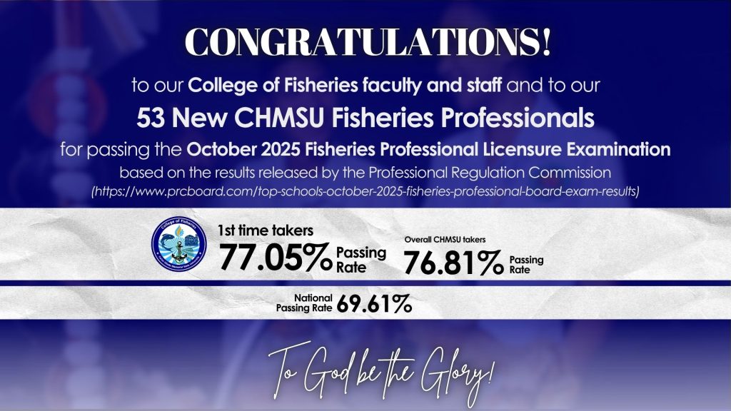 CHMSU Produces 53 New Fisheries Professionals in the October 2025 Licensure Examination