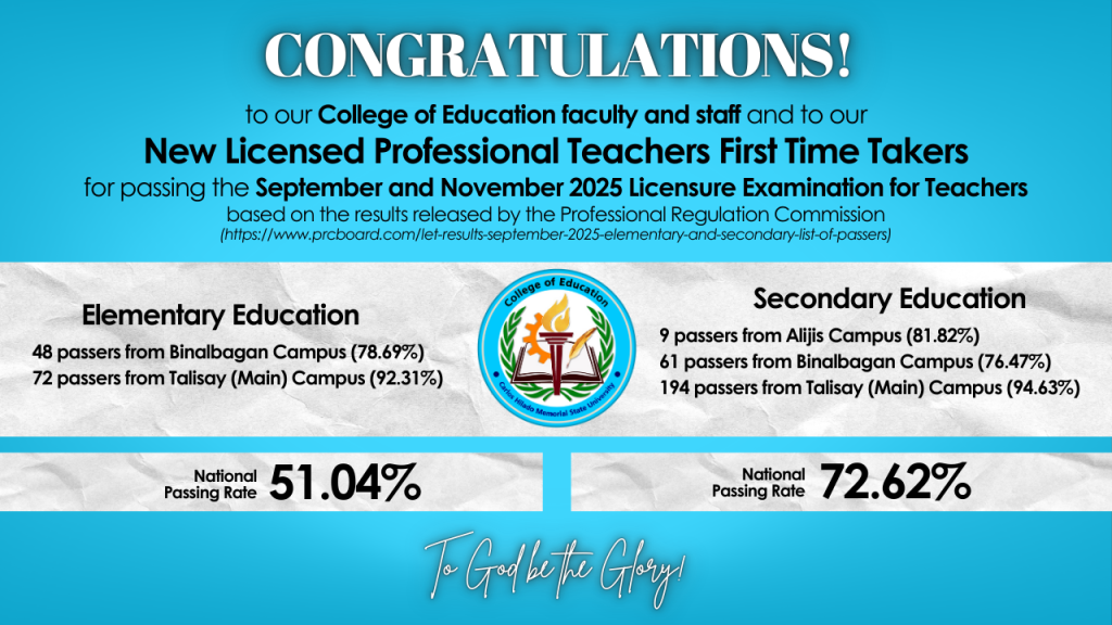 CHMSU celebrates new Licensed Professional Teachers, two topnotchers from COED