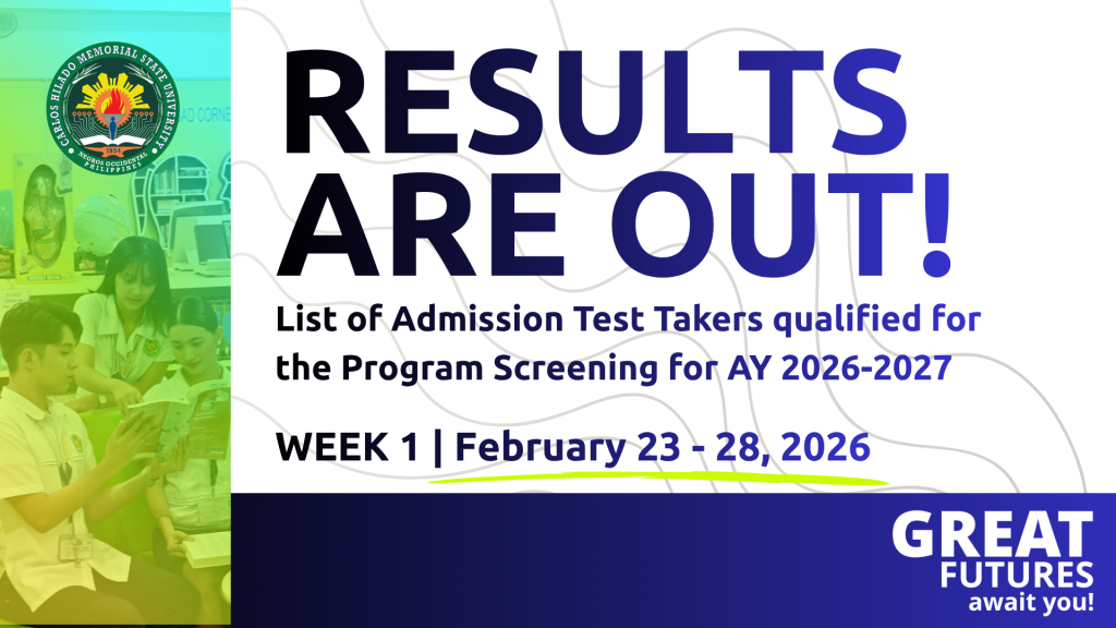 Week 1 (February 23 – 28, 2026) list of admission test takers qualified for program screening for AY 2026-2027