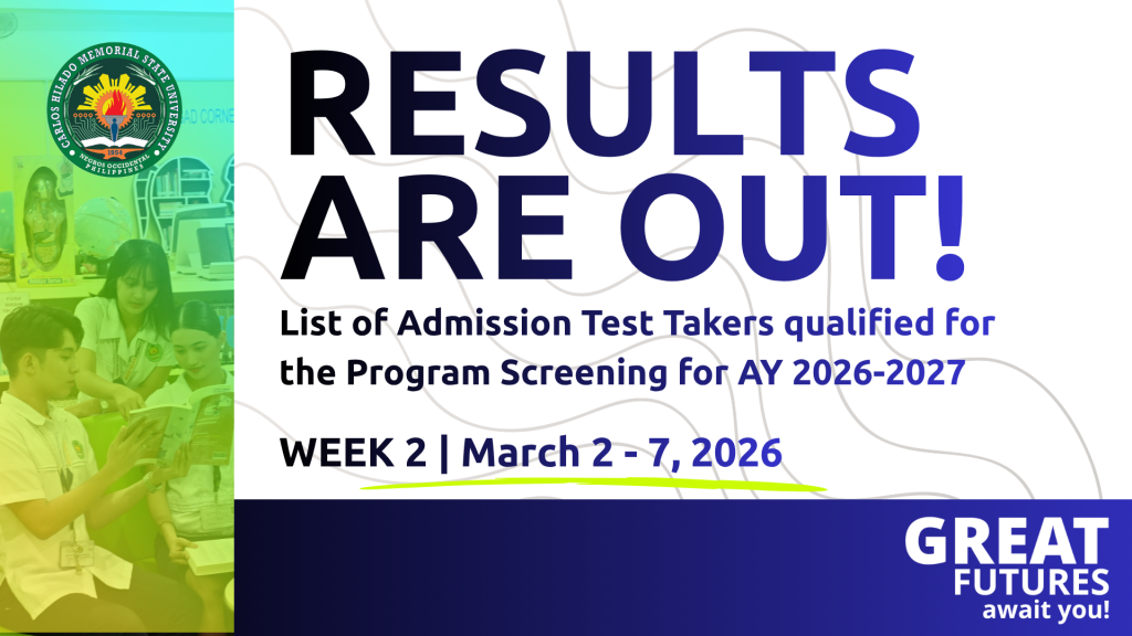 Week 2 (March 2 – 7, 2026) list of admission test takers qualified for program screening for AY 2026-2027
