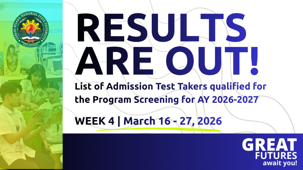 Week 4 (March 16 – 27, 2026) list of admission test takers qualified for program screening for AY 2026-2027