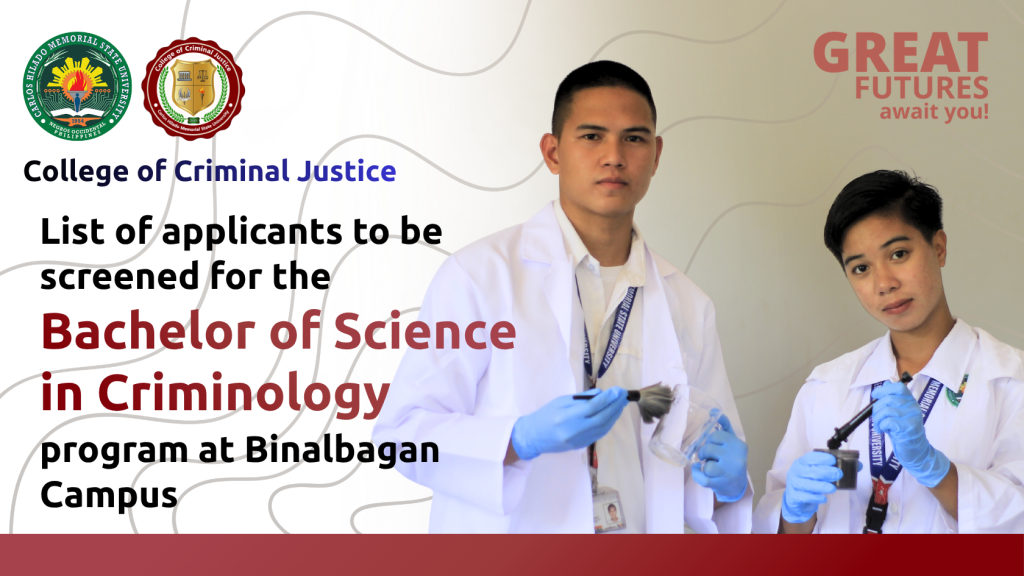 Binalbagan Campus list of BS Criminology Applicants for screening