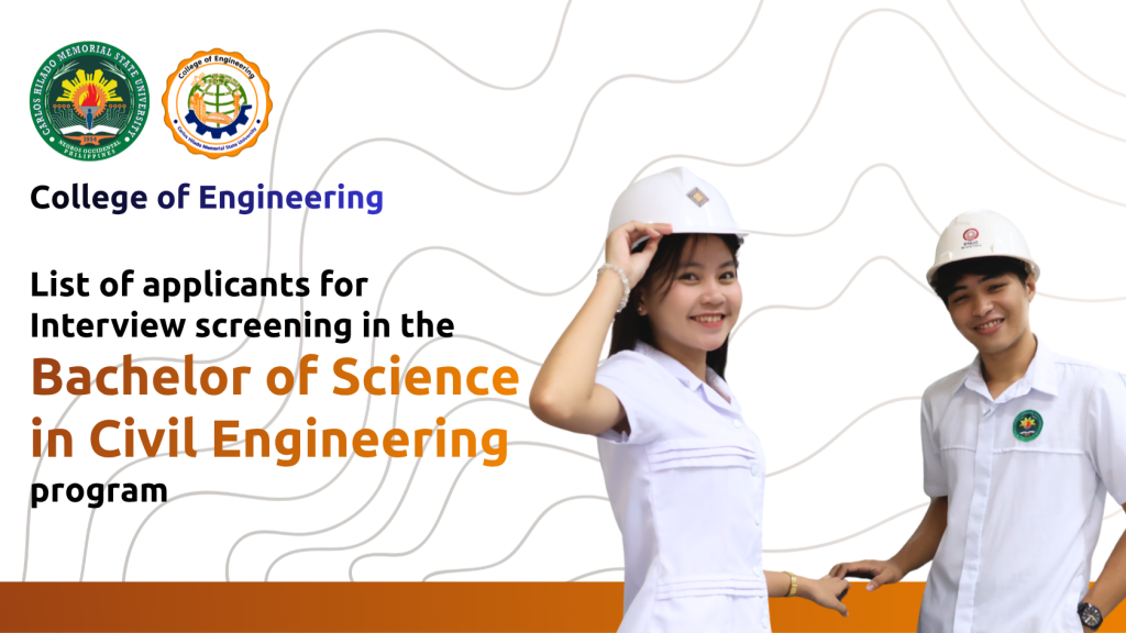 Talisay Campus list of applicants for interview screening in the BS in Civil Engineering program