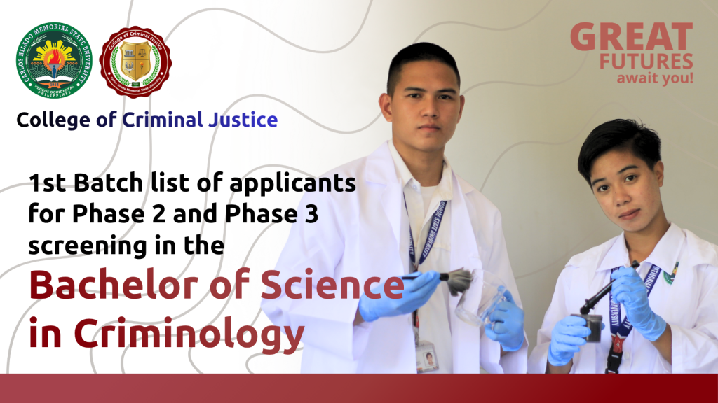 1st batch list of applicants for phase 2 and phase 3 screening in the Bachelor of Science in Criminology program