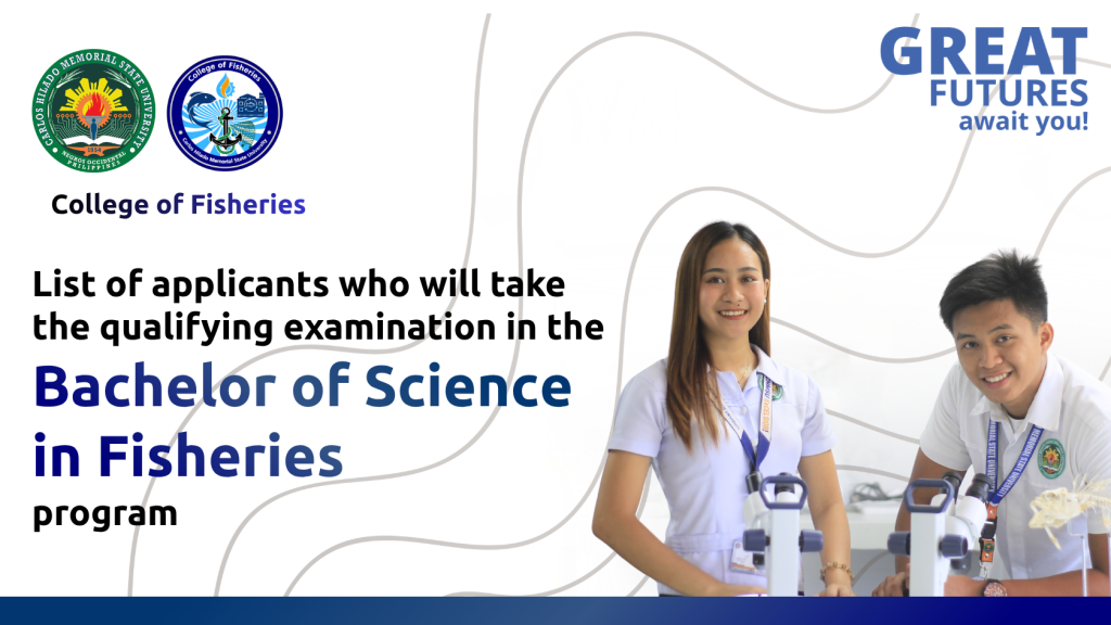 List of BS Fisheries applicants who will take the qualifying examination