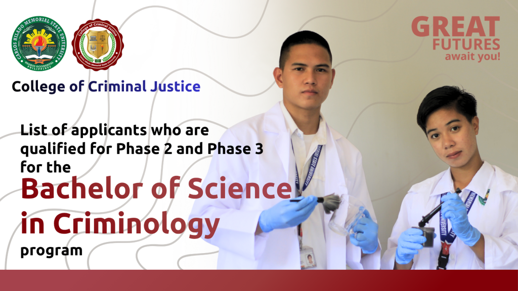 List of BS Criminology applicants for phase 2 and phase 3 screening