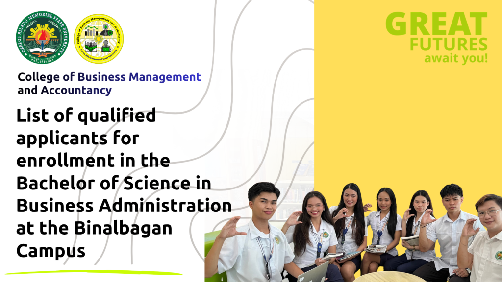 Binalbagan Campus list of qualified applicants for enrollment in the BS Business Administration program