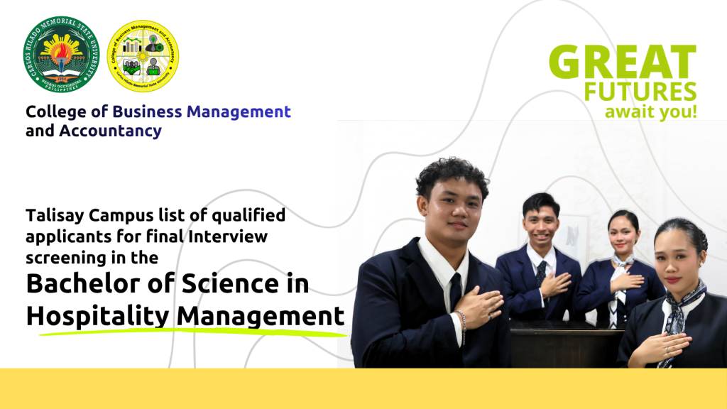 Talisay Campus list of qualified applicants for final interview screening in the BS Hospitality Management