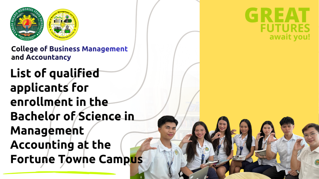 Fortune Towne Campus list of qualified applicants for enrollment in the BS Management Accounting program