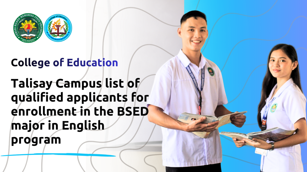 Talisay Campus list of qualified applicants for enrollment in the BSED major in English