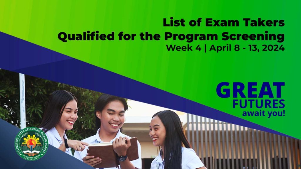 List of Exam Takers Qualified for the Program Screening (April 8 – 13, 2024)