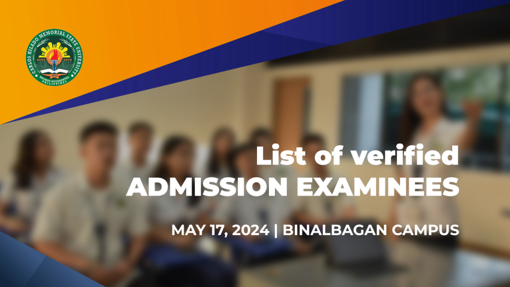 List of verified Admission Examinees for Binalbagan Campus (May 17, 2024)