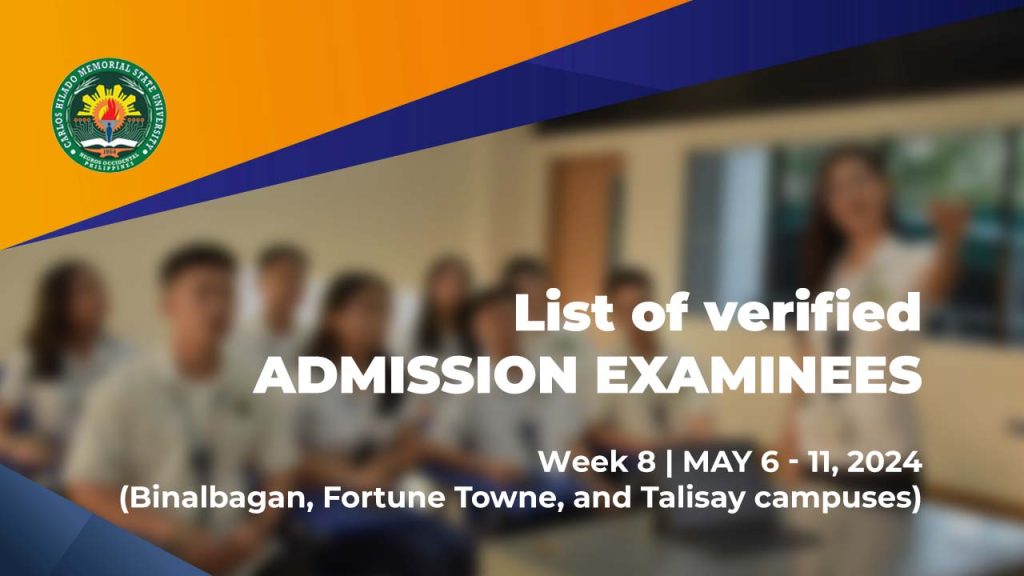 List of verified Admission Examinees (May 6 – 11, 2024 | Week 8)