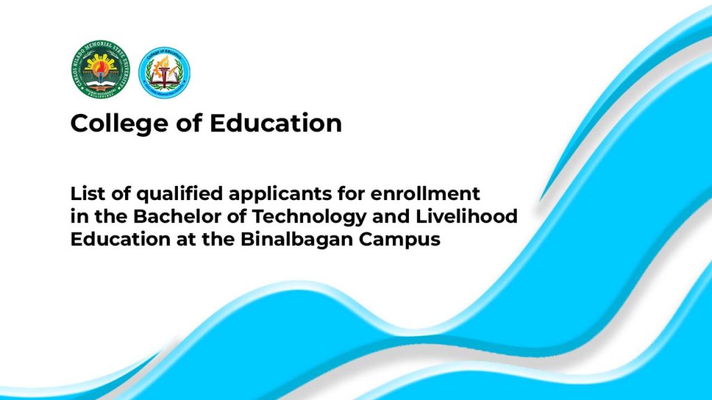 List of qualified applicants for enrollment in the Bachelor of Technology and Livelihood Education at the Binalbagan Campus