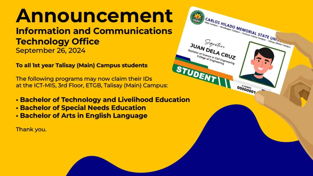 Releasing of Identification Cards for BTLED, BSNED, and BAEL at the Talisay (Main) Campus | September 26, 2024