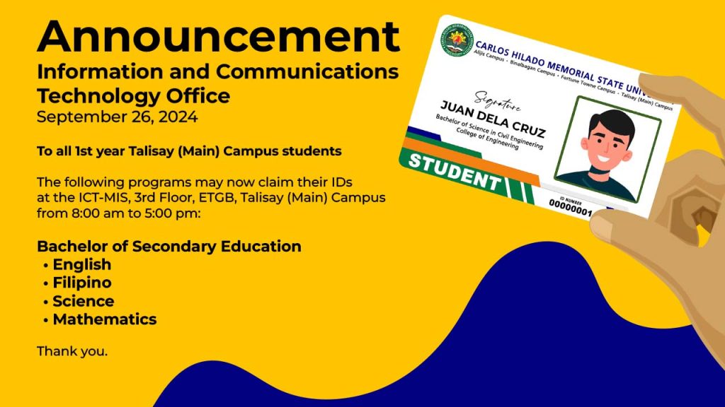 Releasing of Identification Cards for BSED English, Filipino, Science, and Mathematics at Talisay (Main) Campus | September 26, 2024