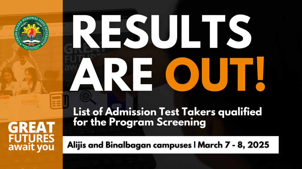 List of Admission Test Takers qualified for the program screening (Alijis and Binalbagan campuses | March 7 – 8, 2025)