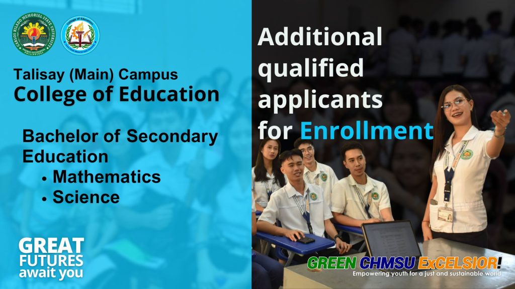 Additional Talisay Campus BSED major in Mathematics and major in Science applicants qualified for enrollment