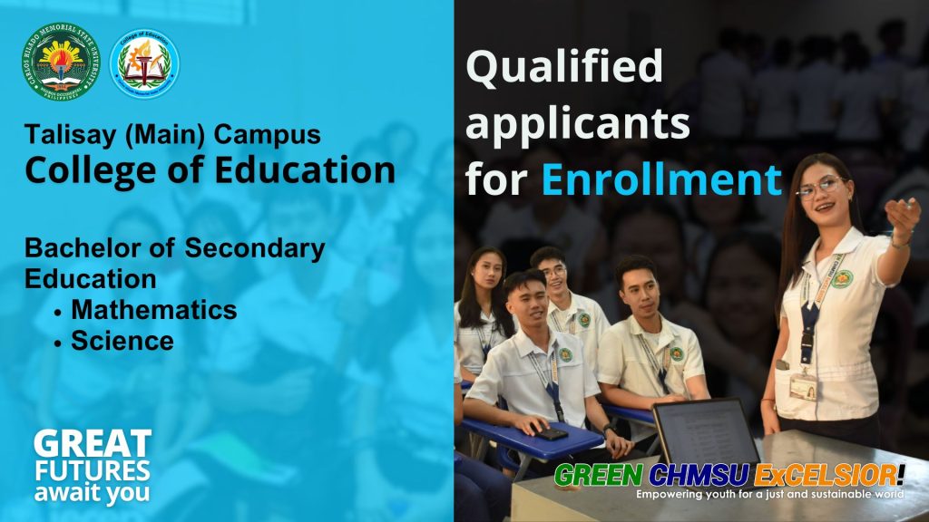Talisay Campus BSED major in Mathematics and major in Science applicants qualified for enrollment