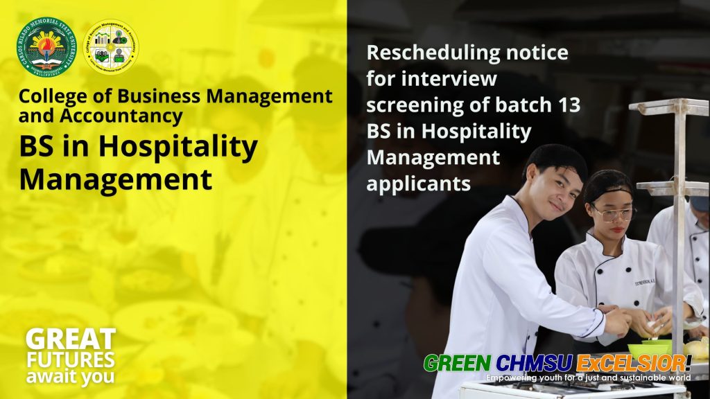 Rescheduling notice for interview screening of batch 13 BS in Hospitality Management applicants
