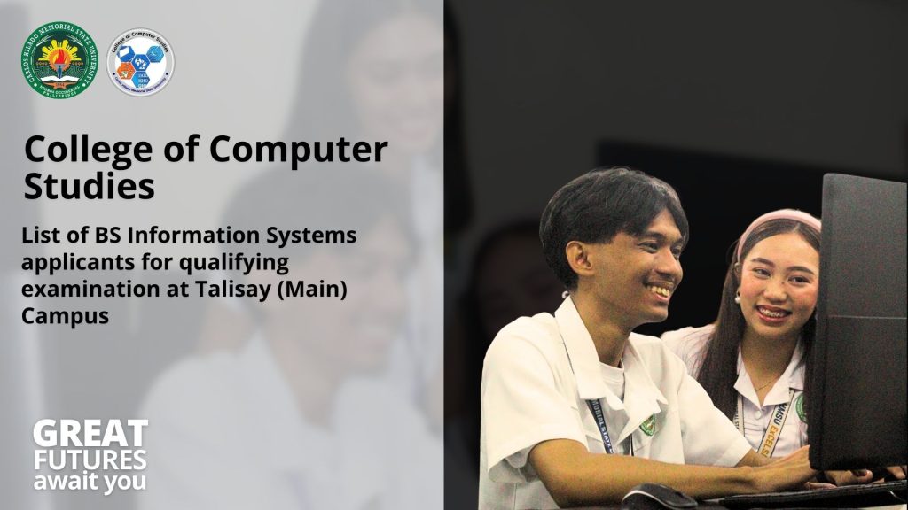 List of BS Information Systems applicants for qualifying examination at Talisay (Main) Campus